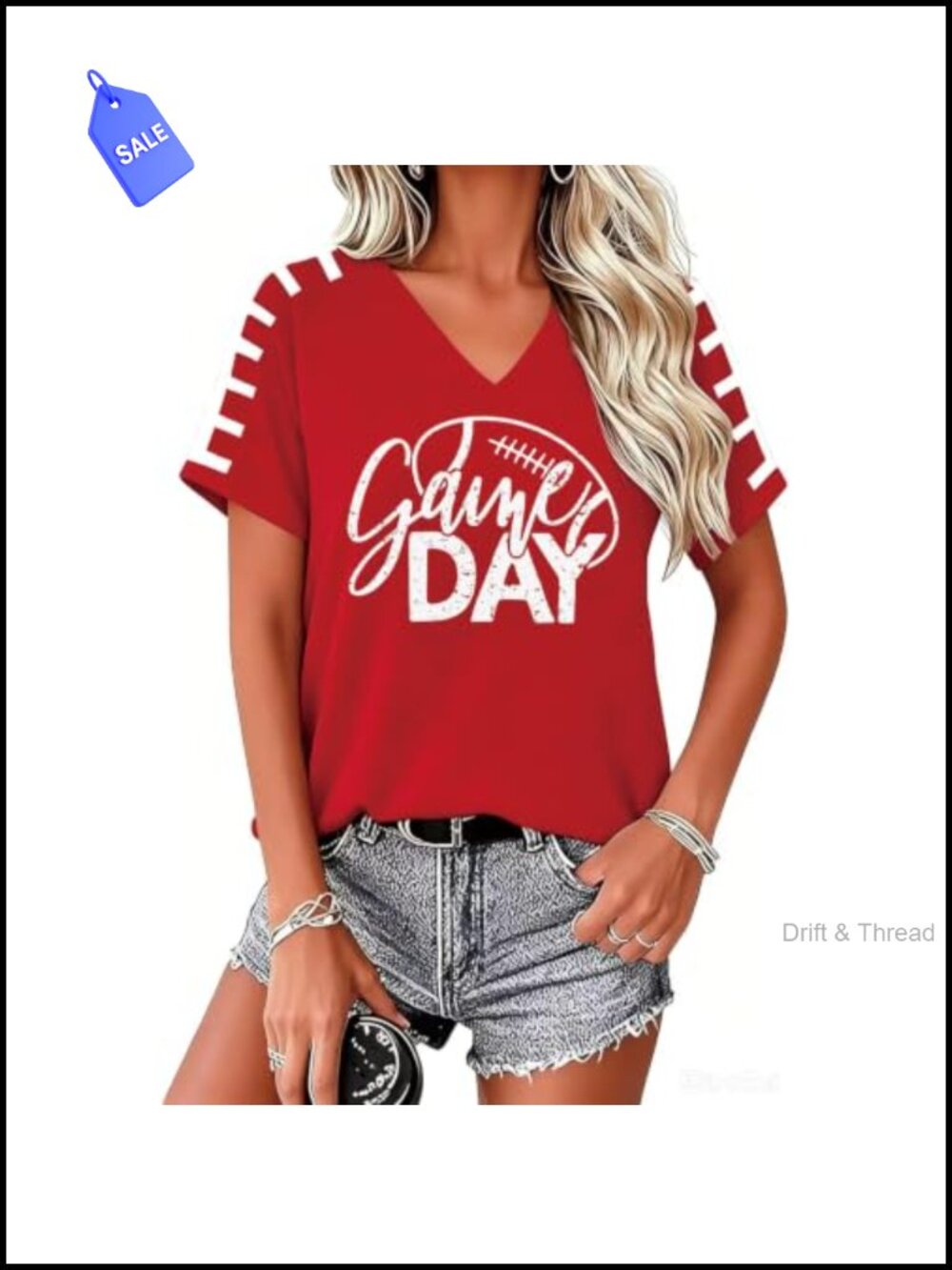 Womens Football Mom Game Day V Neck T Shirt Short Sleeve Top